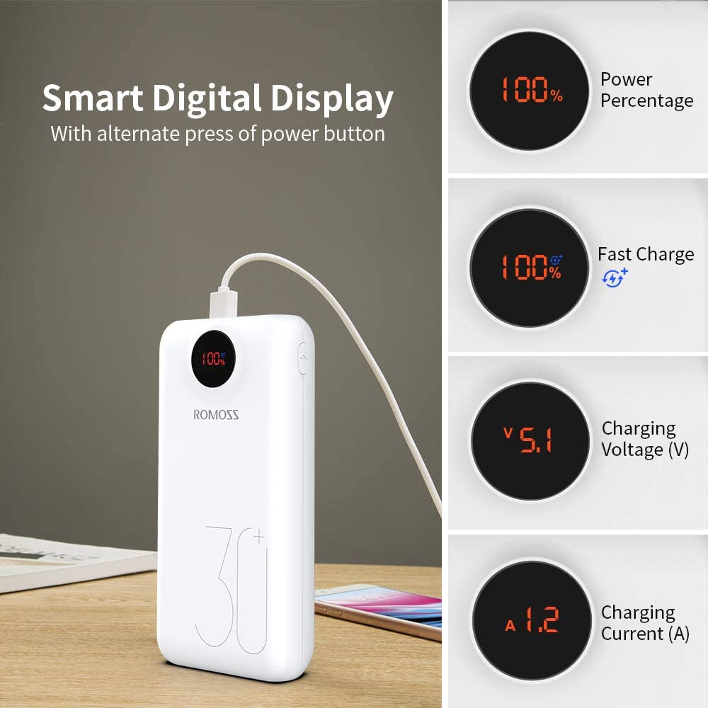USB C Power Bank, 30000Mah PD Portable Phone Charger 18W 3 Outputs and 3 Inputs External Battery Packs with LED Display Compatible for Iphone 12, Ipad Pro and More
