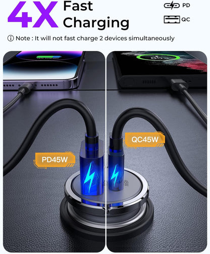Dual USB C Car Charger Adapter,  90W Super Fast Type C Car Chargers [All Metal], Smallest Cigarette Lighter Fast Car Charing for Iphone 16/15/14 Pro Max, Samsung S24/23/22, Ipad Pro
