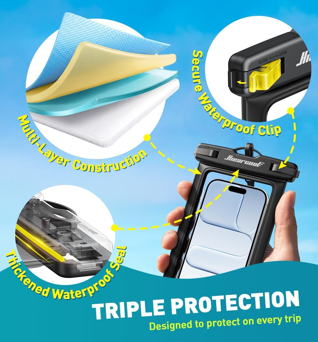 Waterproof Phone Pouch, IPX8 Waterproof Phone Case for Iphone 17/16/15/14 Pro Max, Cell Phone Dry Bag for Beach & Cruise Essentials, Touch Screen, Lanyard Included, 2 Pack (Fits up to 8.9”)